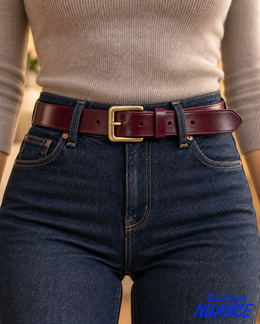 Ceinture en cuir italien véritable à boucle dorée – Medike Landes #B30628