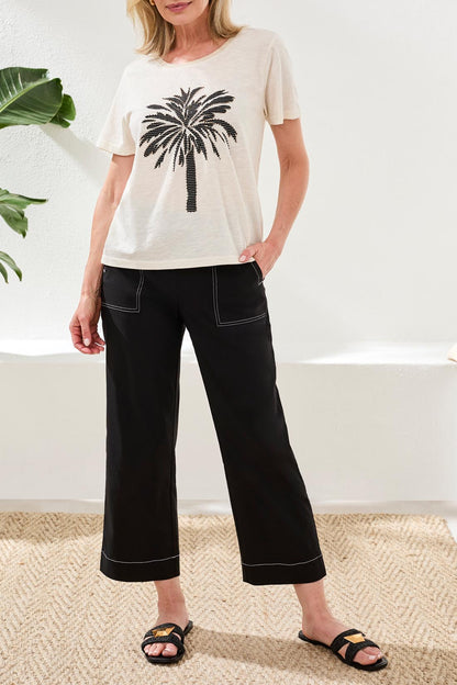 Crew-neck T-shirt with textured palm tree motif – Tribal #3073O-8464