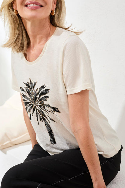 Crew-neck T-shirt with textured palm tree motif – Tribal #3073O-8464