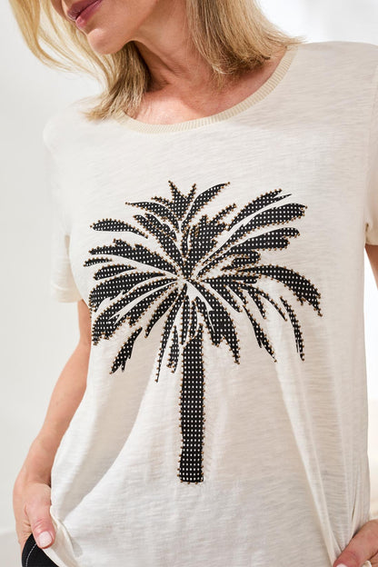 Crew-neck T-shirt with textured palm tree motif – Tribal #3073O-8464