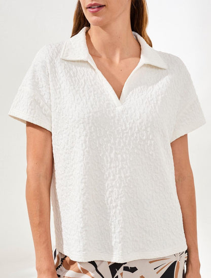 Haut polo texturé à relief ton sur ton – Tribal # 3083O-8456