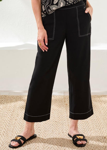 Pantalon à enfiler à la cheville à coutures contrastantes et coupe évasée – Tribal #3090O-3875