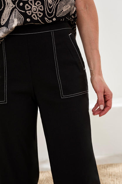 Pantalon à enfiler à la cheville à coutures contrastantes et coupe évasée – Tribal #3090O-3875