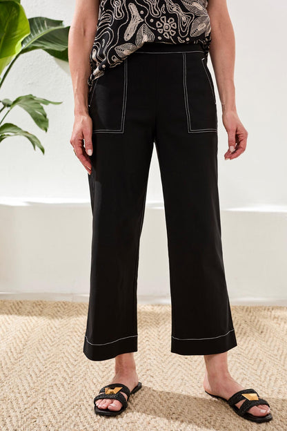 Pantalon à enfiler à la cheville à coutures contrastantes et coupe évasée – Tribal #3090O-3875