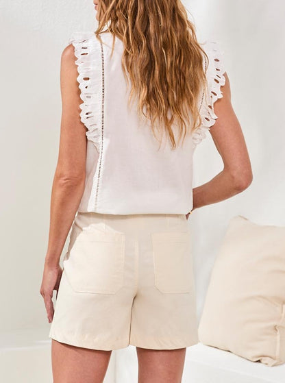 High-waisted button-front stretch twill shorts – Tribal #3092O-3875