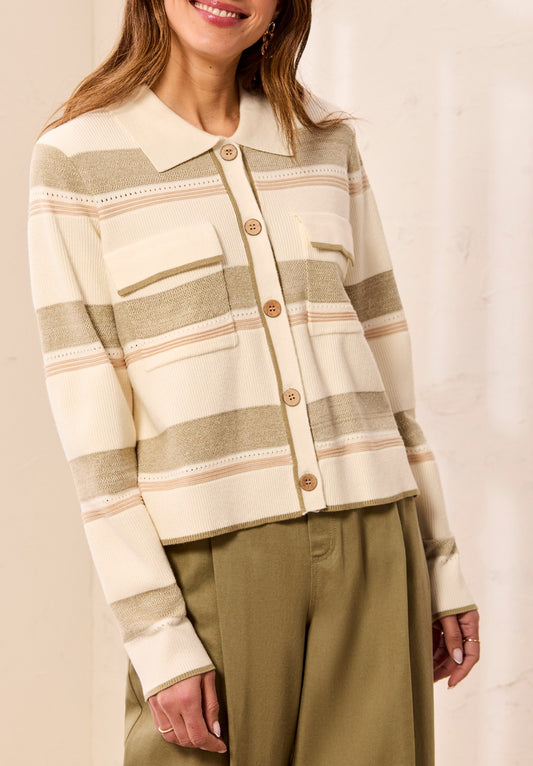 Cardigan en tricot à rayures avec col chemise - Tribal #3175O-8241