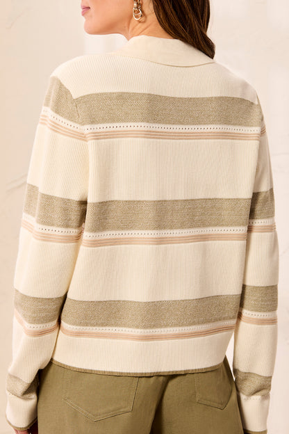 Cardigan en tricot à rayures avec col chemise - Tribal #3175O-8241