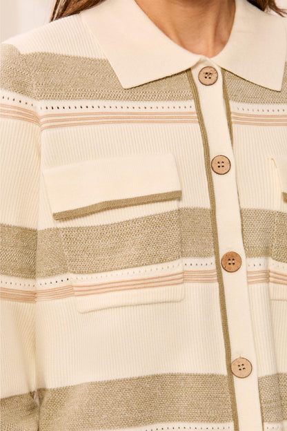 Cardigan en tricot à rayures avec col chemise - Tribal #3175O-8241