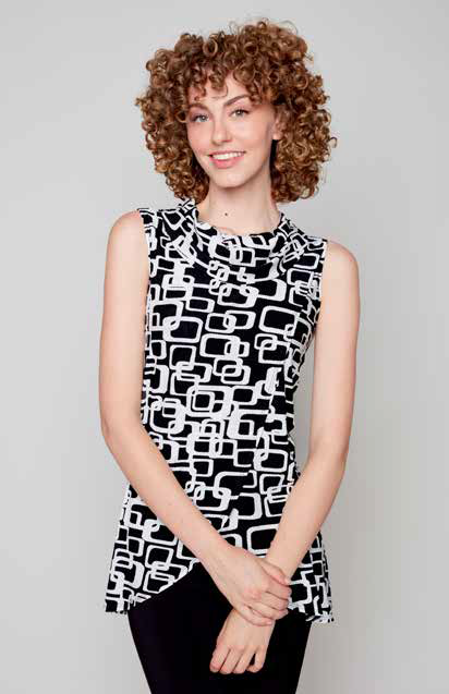 Black and white geometric print camisole, in crinkled knit by Compli K #33588