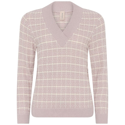 Tricot à col en V et manches longues, motifs légers de carreaux, par Skovhuus #3631