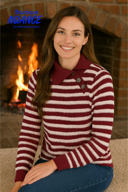 Élégance Sangria – Le Chandail Rayé Skovhuus #4026