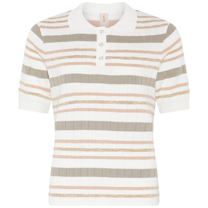 Haut polo rayé côtelé à col chemisier – Skovhuus #4277