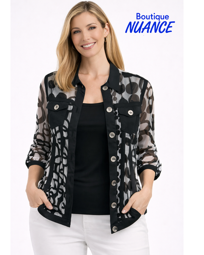 Graphic mesh jacket with shirt collar – Tango Mango #T-6740