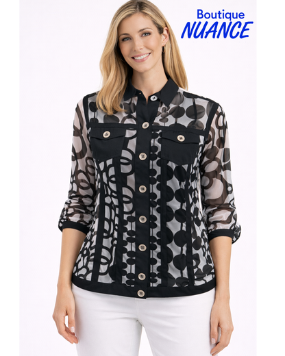 Graphic mesh jacket with shirt collar – Tango Mango #T-6740