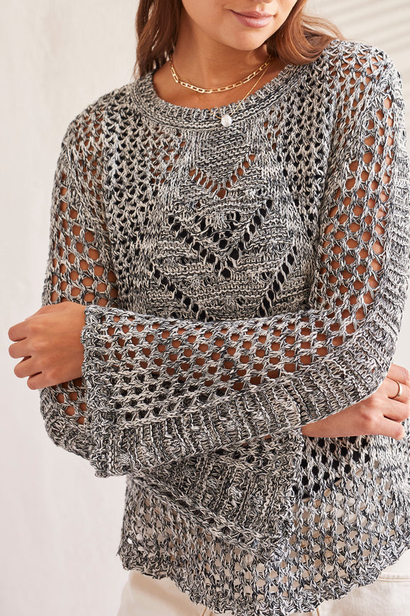 Openwork knit sweater, bell sleeves and boat neckline by Tribal #5495O 576