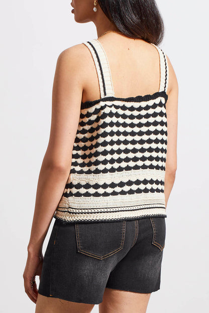 Camisole en tricot noir et ivoire, motifs coquillages de Tribal #5513O 576