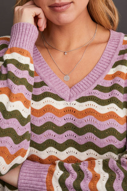 Chandail en Tricot "Lavender Blush" à épaule tombante, par Tribal #5592O/5085