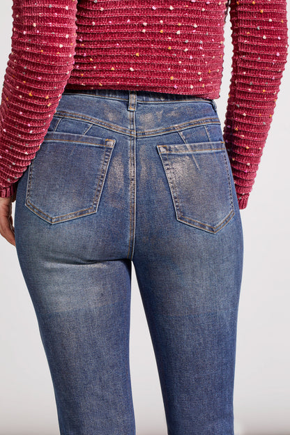 5-Pocket Slim Jeans with Rose Gold Shimmer, by Tribal #5678O-5045