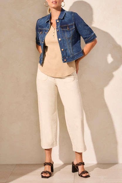 Veste de jeans courte, demie-manche, par Tribal #5713O