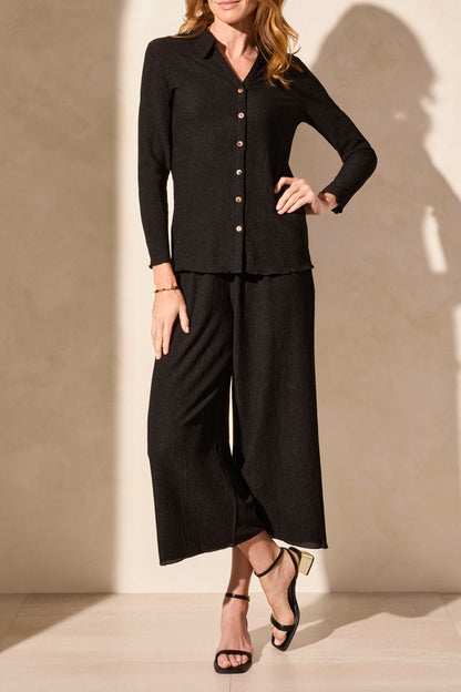 Loose Long Sleeve Shirt with Crinkle Effect by Tribal #5830O-5249