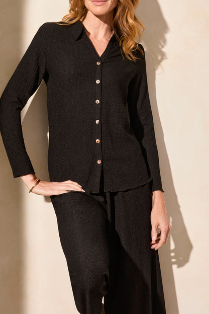 Loose Long Sleeve Shirt with Crinkle Effect by Tribal #5830O-5249