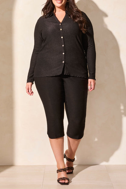 Loose Long Sleeve Shirt with Crinkle Effect by Tribal #5830O-5249