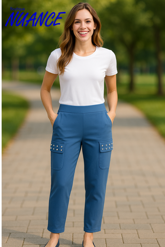 Pantalon à enfiler, jambe étroite, avec poches latérales par Bali #8609