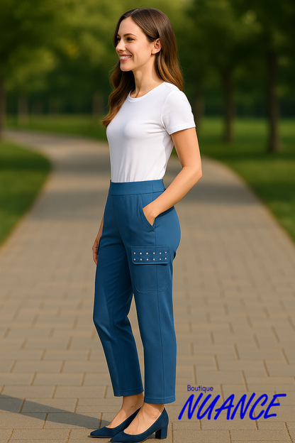 Pantalon à enfiler, jambe étroite, avec poches latérales par Bali #8609