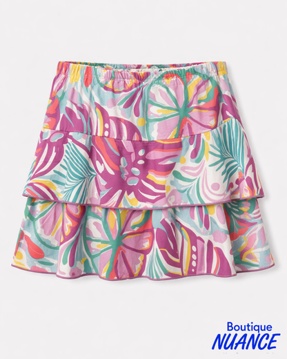 Lightweight tiered skirt with ruffles and built-in shorts – Tango Mango #SK9369S
