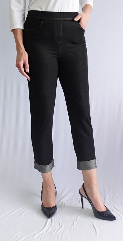 Pantalon court en tricot doux de denim, bas de jambe replié, par SOFT WORKS #75822