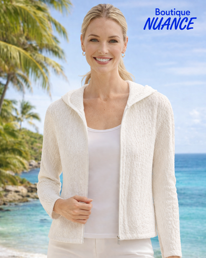 Veste à capuchon zippée en tricot texturé et coupe droite – ISCA #7043