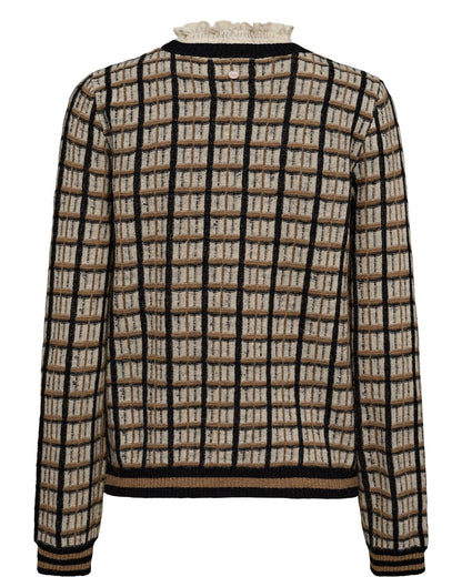 Checkered sweater with round neck and solid-color cuffs, by Nũmph #704711