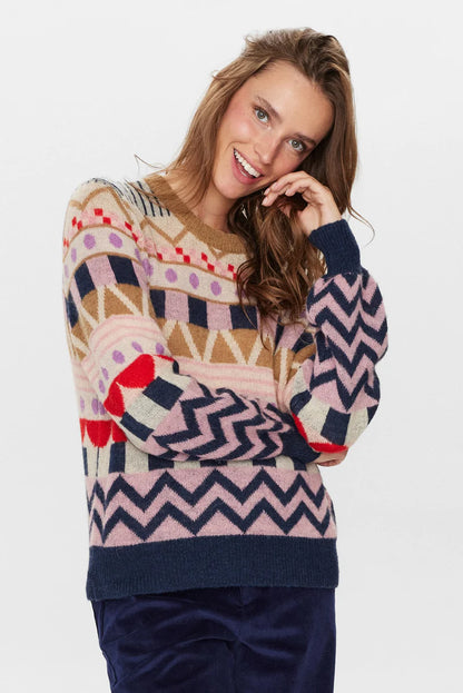 Long-sleeved, crew-neck sweater with geometric print, by NŨMPH #704738
