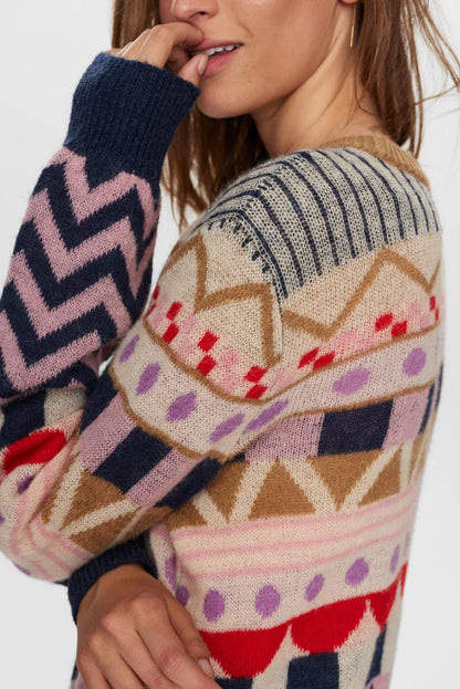 Long-sleeved, crew-neck sweater with geometric print, by NŨMPH #704738