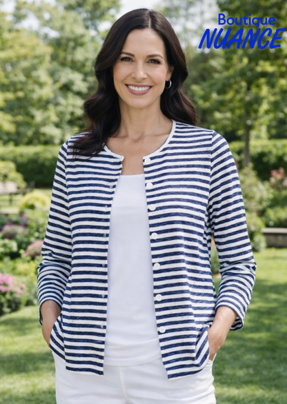 Cardigan à encolure arrondie à rayures – ISCA #7056-5327