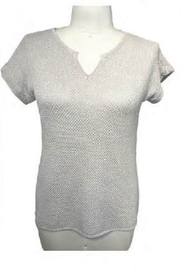 Chandail à manches courtes en tricot gris, col rond avec fente en V, par Orly #803-08