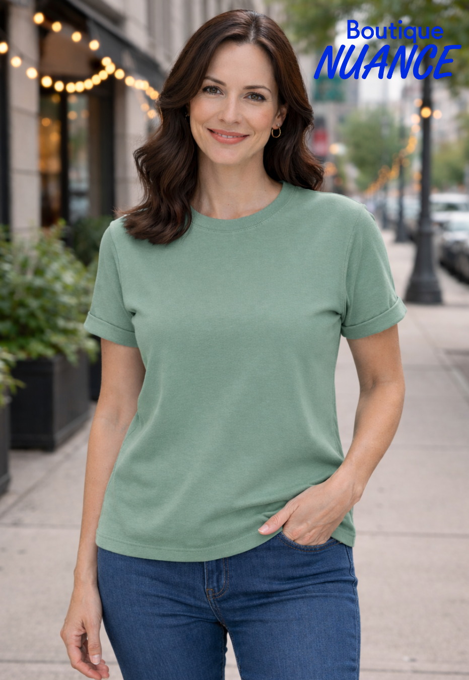 Soft round-neck T-shirt with turn-up sleeves – ISCA #8809