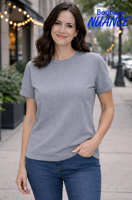 T-shirt doux à encolure ronde et manches à revers – ISCA #8809