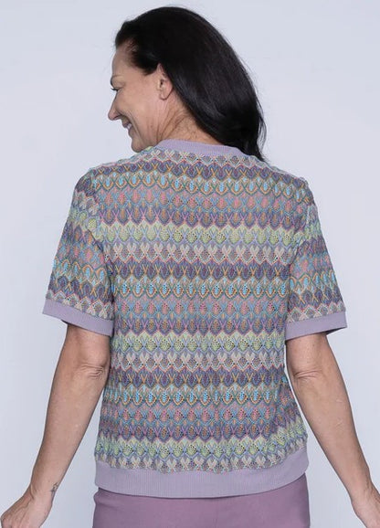 Haut en maille ajourée à encolure en V aux nuances harmonieuses – ISCA #8823-5291