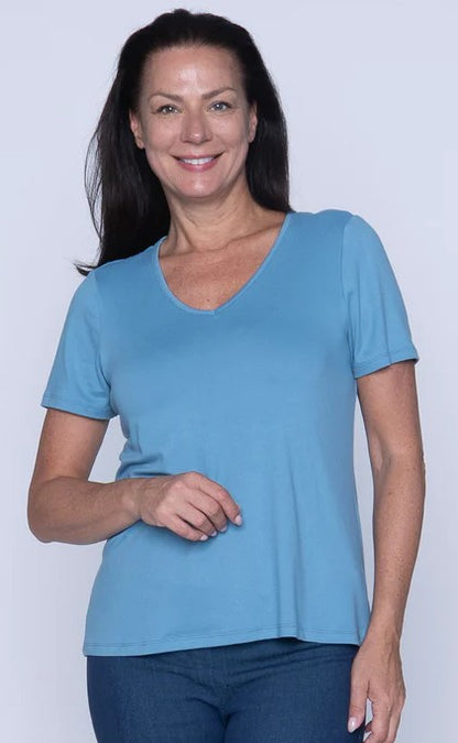 T-shirt uni à encolure V et manches courtes – ISCA #8824-5123