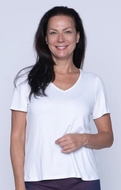 T-shirt uni à encolure V et manches courtes – ISCA #8824-5123