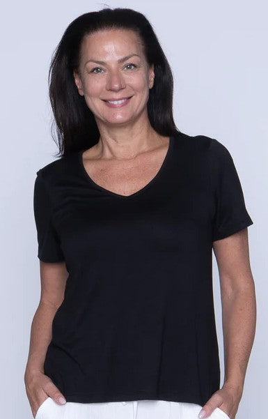 T-shirt uni à encolure V et manches courtes – ISCA #8824-5123