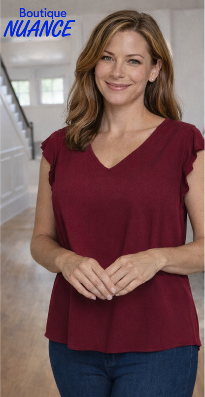 Lightweight top with V-neck and draped shoulders – ISCA #8825-5103