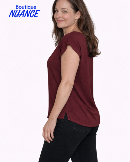 Flowy top with a round neck and short kimono sleeves – ISCA #8844-5099