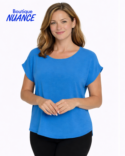 Flowy top with a round neck and short kimono sleeves – ISCA #8844-5099