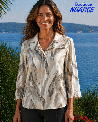 Blouse with shirt collar and bright foliage print – ISCA #8856-5261