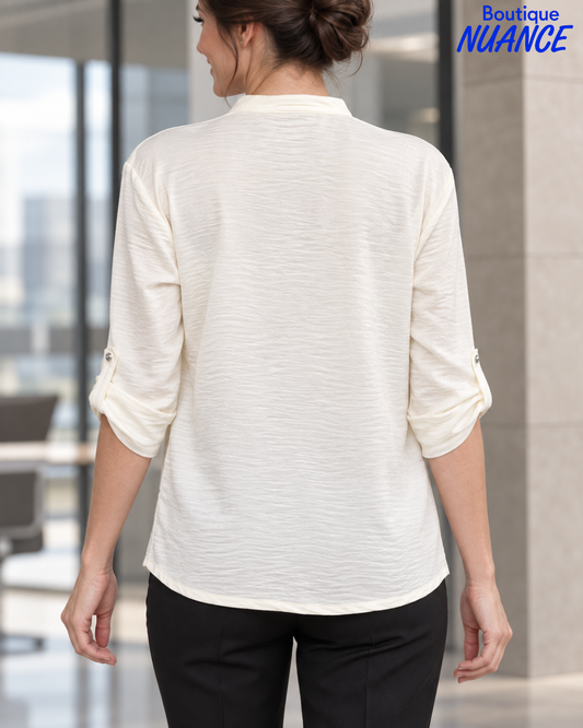 Blouse à col arrondi et patte décorative – ISCA #8869-6390