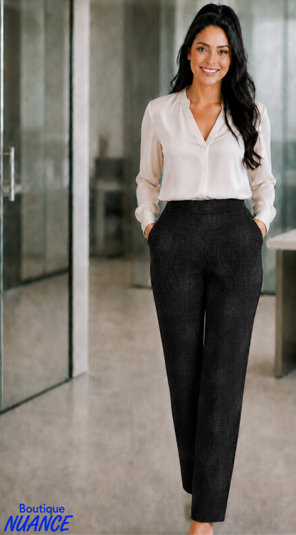 Classic pull-on straight leg pant with textured pattern – Bali #8961