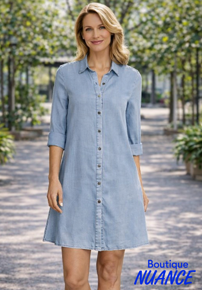 Robe chemise fluide en lyocell à boutons et fentes latérales – DKR & Company #CH-SHD