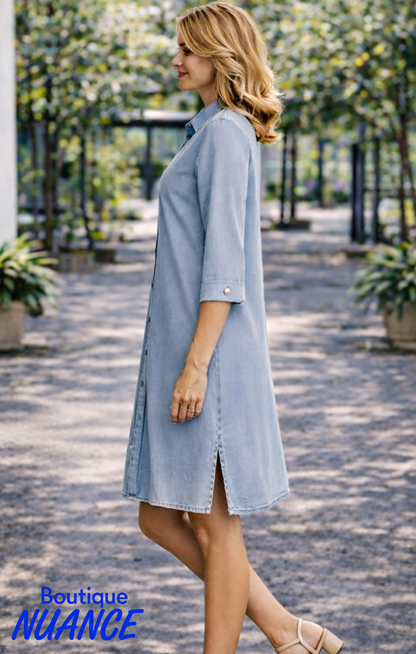 Robe chemise fluide en lyocell à boutons et fentes latérales – DKR & Company #CH-SHD